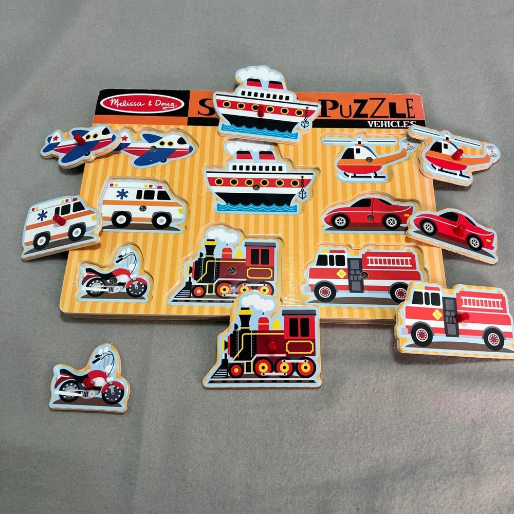 Melissa & Doug Sound‎ Puzzles 2 Pack Wooden Pegs Pets and Vehicles 2+ Learning